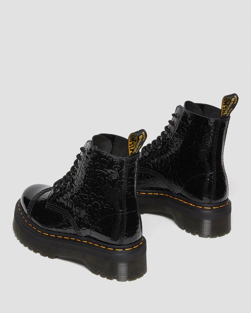 Black / Leopard Women's Dr Martens Sinclair Leopard Emboss Patent Leather Platform Boots | CA 255KOR